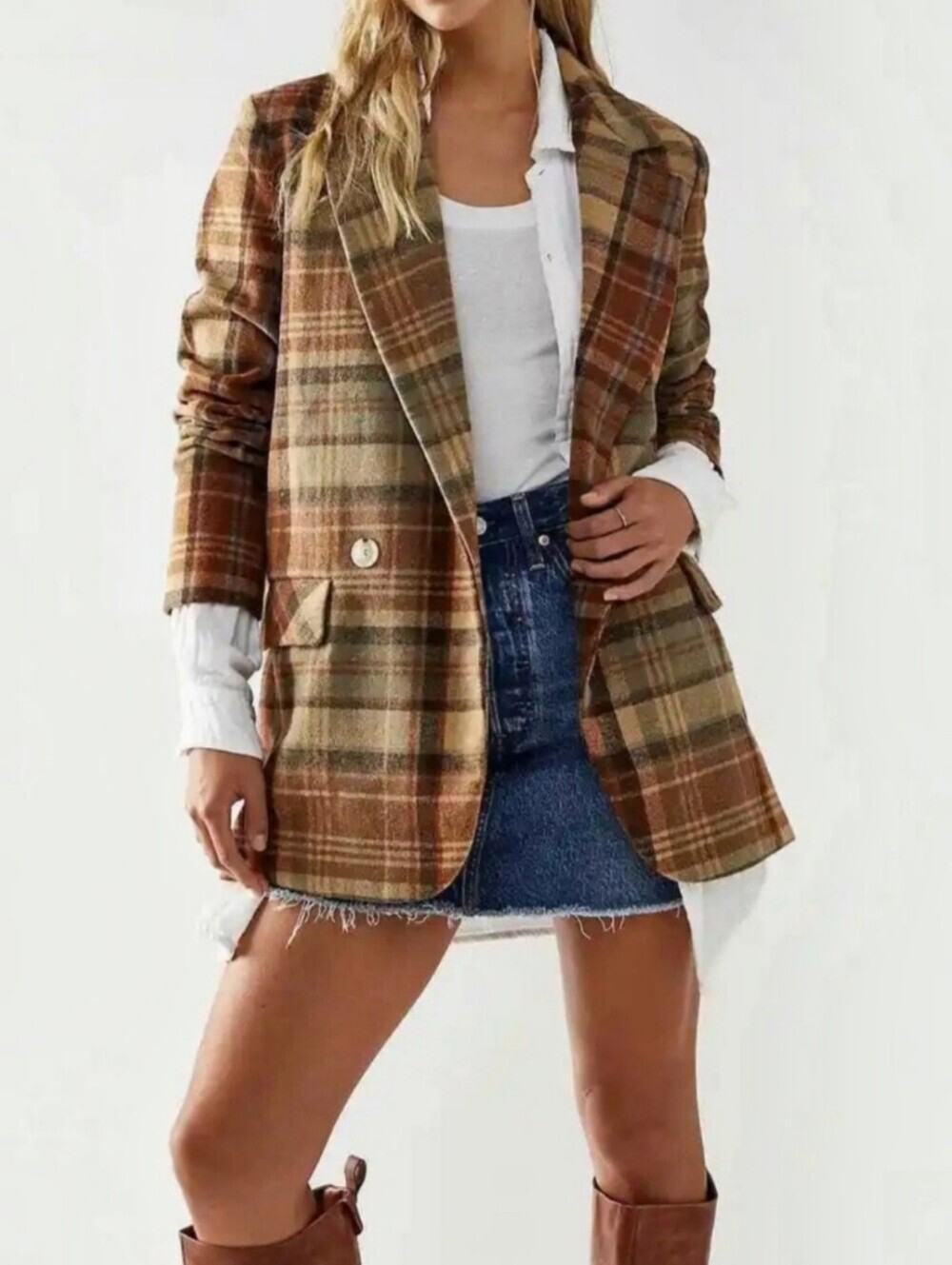 Free People Mari Plaid Blazer Coat In Winter Wheat L, Autumn Style, Oversized - Picture 16 of 16